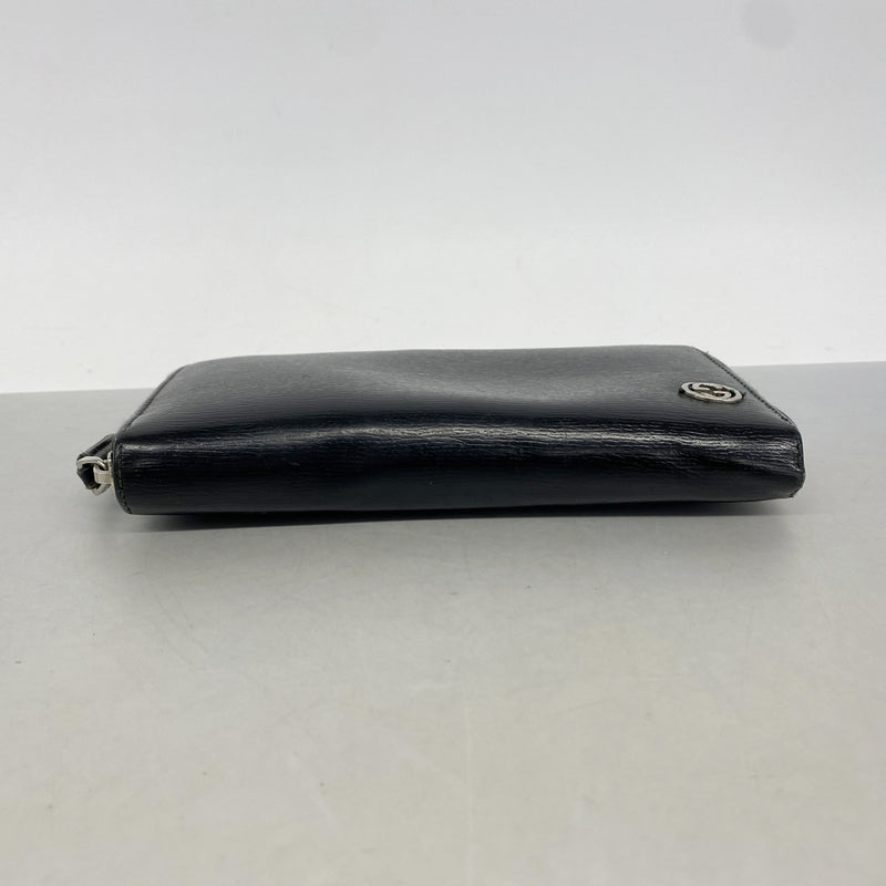 【6kd3893】グッチ 長財布 インターロッキングG 408801 レザー ブラック シルバー金具【中古】メンズ