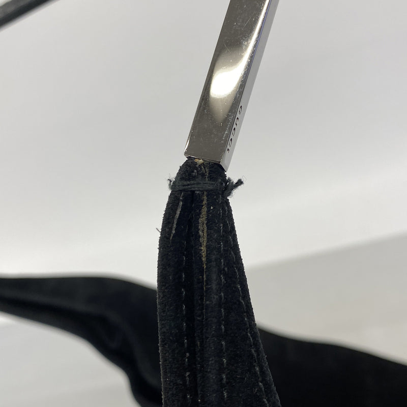 【6kd3951】グッチ ショルダーバッグ 001 3192 スウェード ブラック シルバー金具【中古】レディース