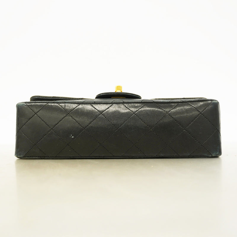 【6kd3961】シャネル ショルダーバッグ マトラッセ Wフラップ Wチェーン ラムスキン ブラック ゴールド金具【中古】レディース