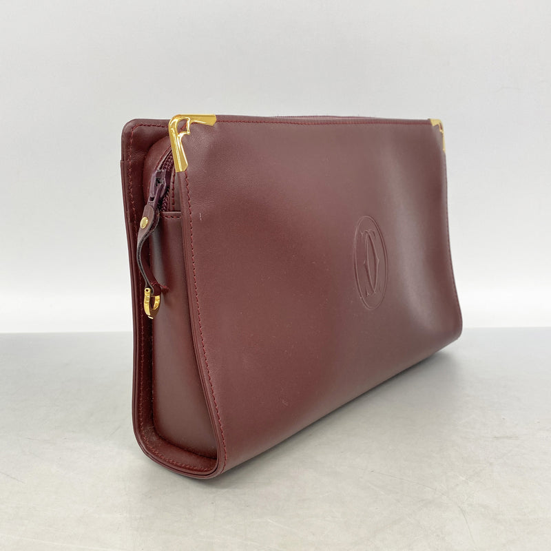 【6kd4032】カルティエ クラッチバッグ マスト レザー ボルドー ゴールド金具【中古】メンズ