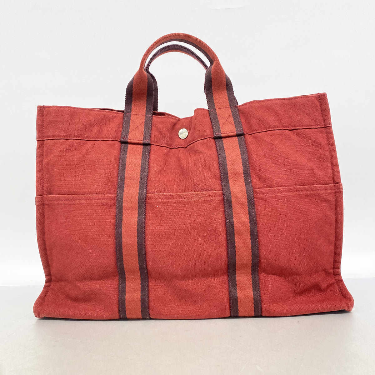 【6kd4039】エルメス トートバッグ フールトゥMM キャンバス レッド シルバー金具【中古】レディース