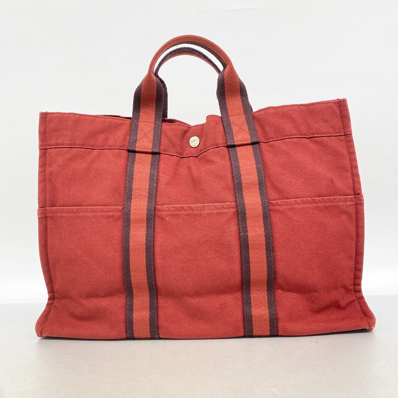 【6kd4039】エルメス トートバッグ フールトゥMM キャンバス レッド シルバー金具【中古】レディース