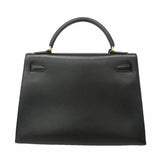 【6kd4049-h】エルメス ハンドバッグ ケリー32 アルデンヌ ブラック ゴールド金具 □C刻印 2wayバッグ【中古】レディース