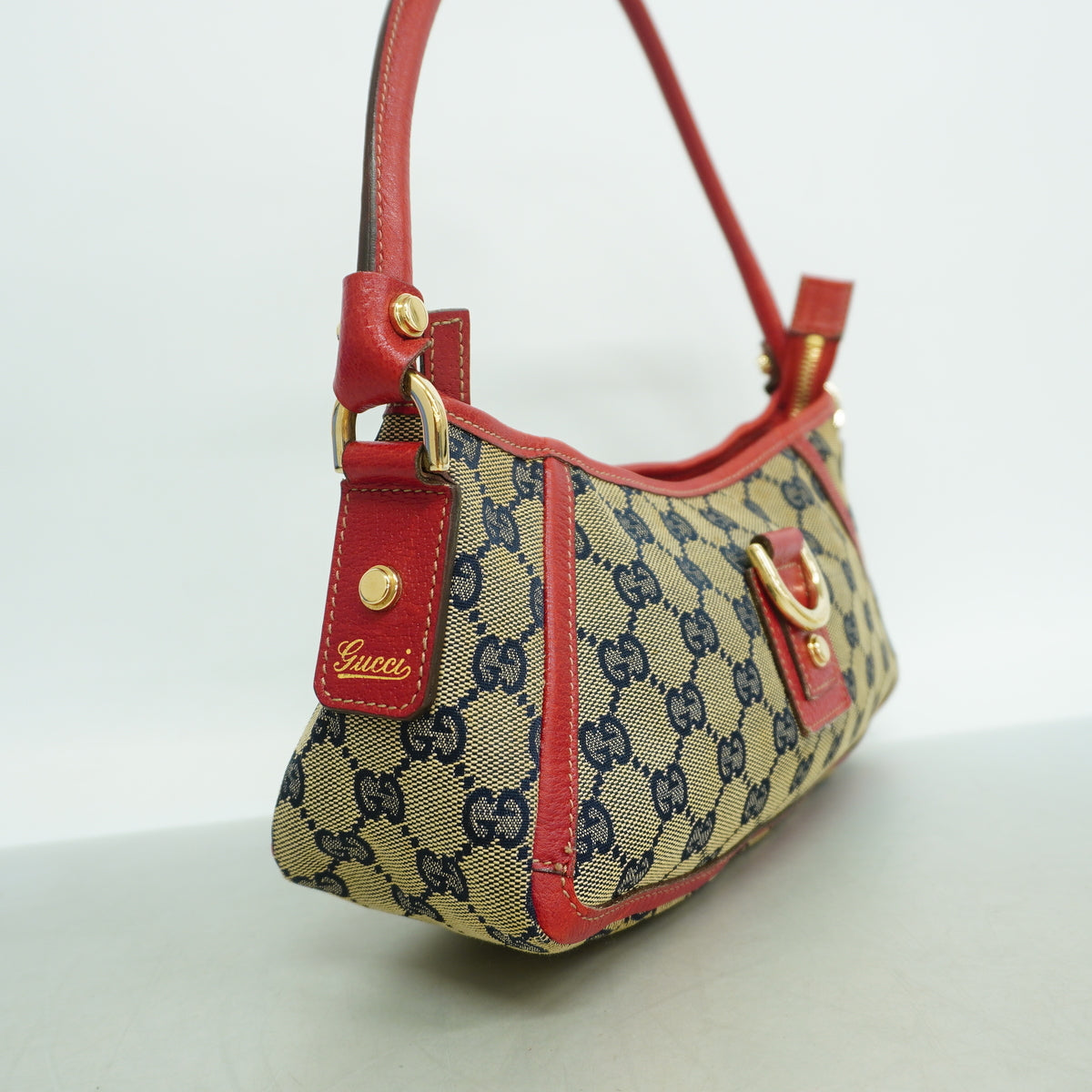 【6kd4067】グッチ ショルダーバッグ GGキャンバス 130939 キャンバス ネイビー レッド シャンパンゴールド金具【中古】レディース