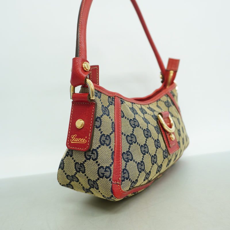 【6kd4067】グッチ ショルダーバッグ GGキャンバス 130939 キャンバス ネイビー レッド シャンパンゴールド金具【中古】レディース