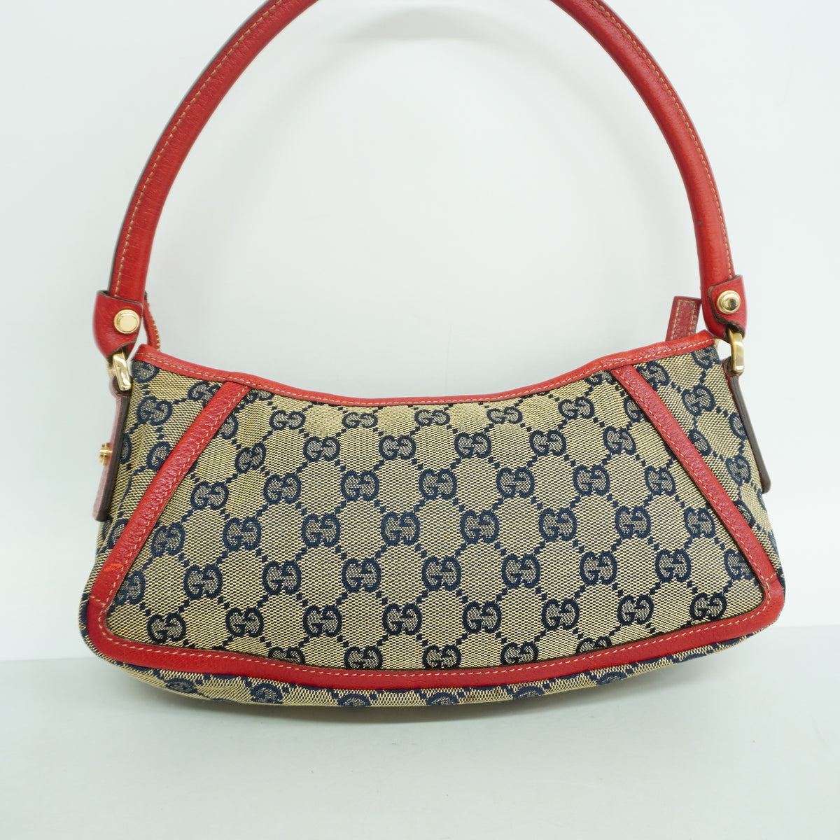 【6kd4067】グッチ ショルダーバッグ GGキャンバス 130939 キャンバス ネイビー レッド シャンパンゴールド金具【中古】レディース