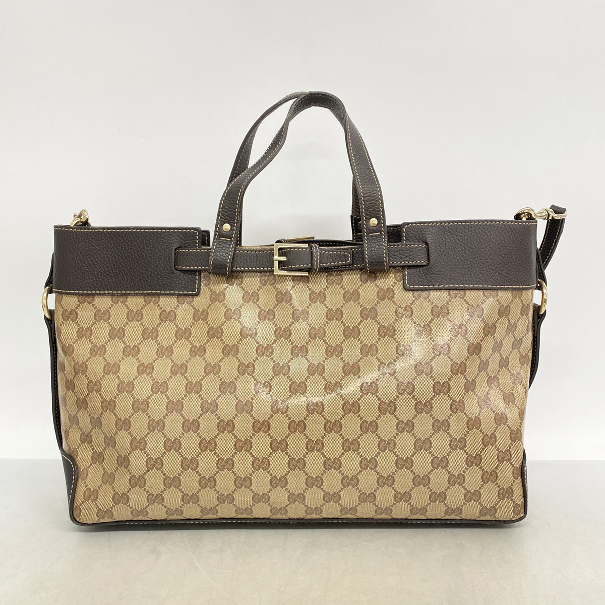【6kd4139】グッチ トートバッグ GGクリスタル 336663 コーティングキャンバス ブラウン シャンパンゴールド金具 2wayバッグ【中古】レディース