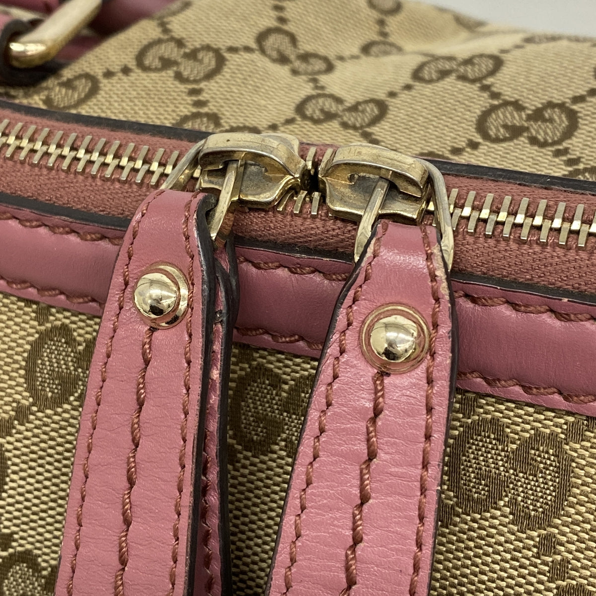 【6kd4141】グッチ ハンドバッグ GGキャンバス 247902 キャンバス ベージュ ピンク シャンパンゴールド金具 2wayバッグ【中古】レディース