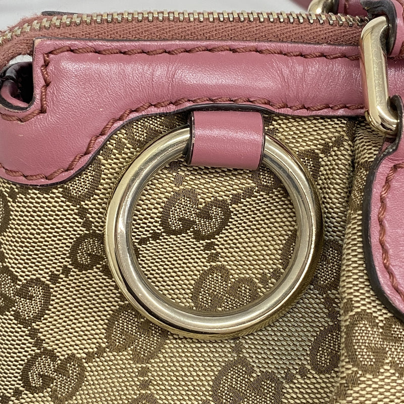 【6kd4141】グッチ ハンドバッグ GGキャンバス 247902 キャンバス ベージュ ピンク シャンパンゴールド金具 2wayバッグ【中古】レディース