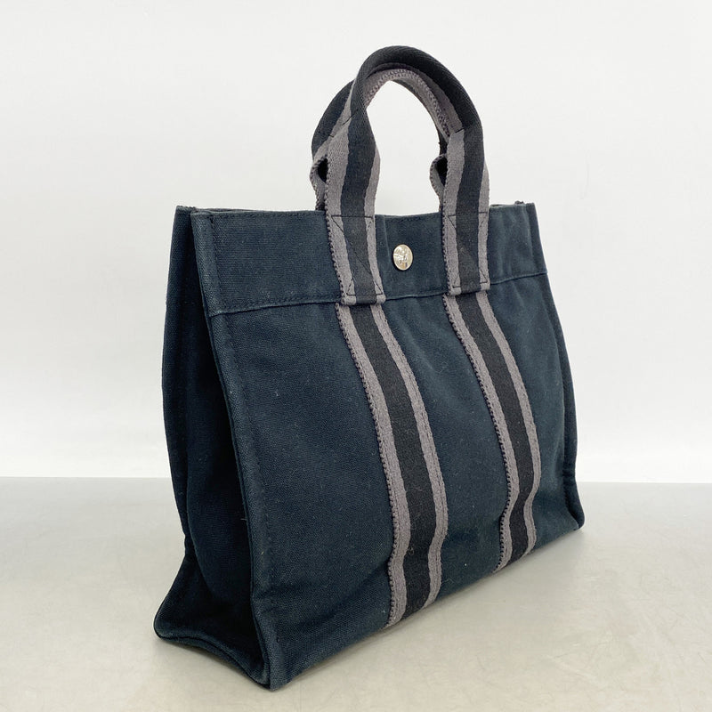 【6kd4148】エルメス トートバッグ フールトゥPM キャンバス ブラック シルバー金具【中古】メンズ レディース ユニセックス