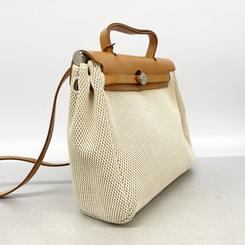 【6kd4188-e】エルメス ハンドバッグ エールバッグPM トワルGM ナチュラル シルバー金具 □F刻印 2wayバッグ【中古】レディース