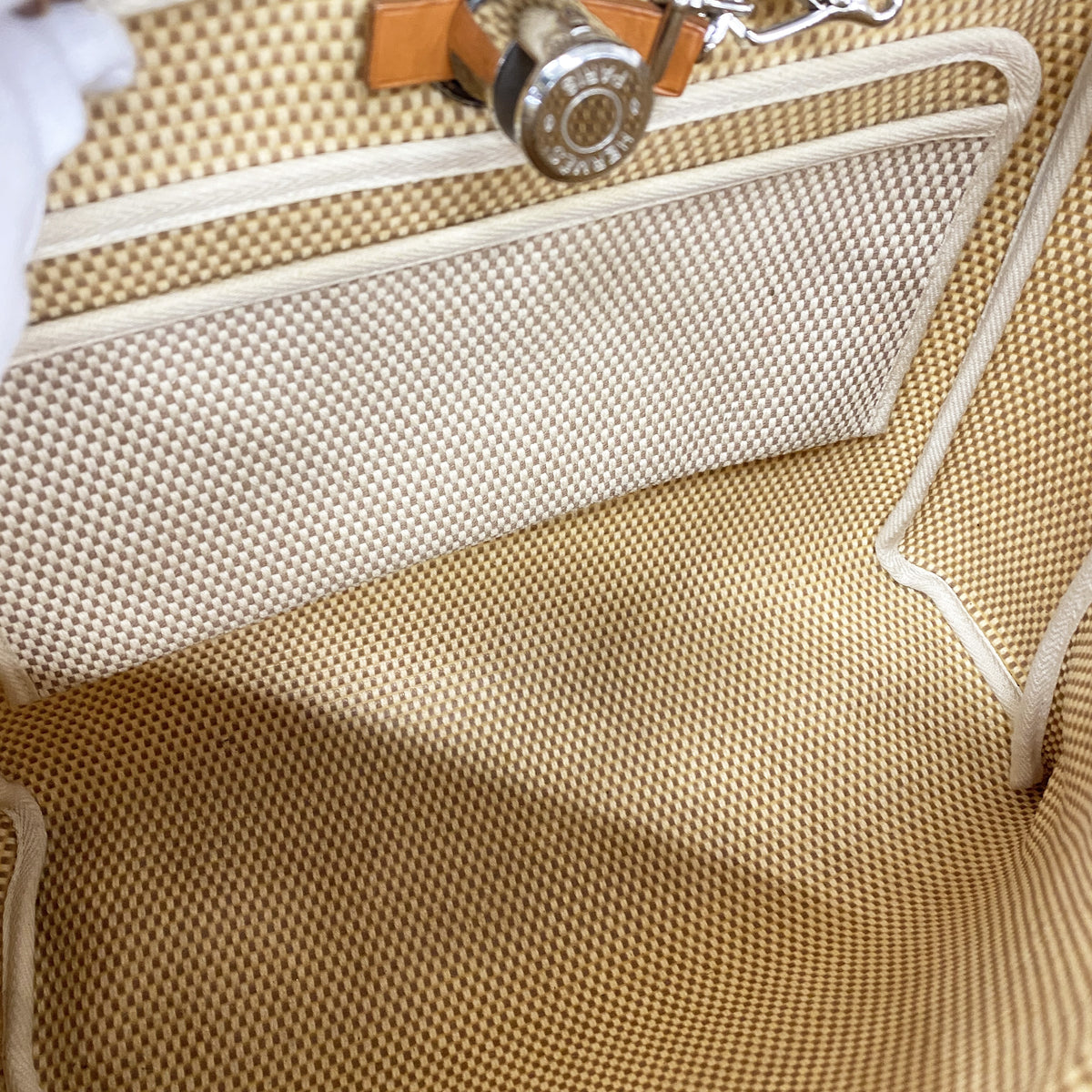 【6kd4188-e】エルメス ハンドバッグ エールバッグPM トワルGM ナチュラル シルバー金具 □F刻印 2wayバッグ【中古】レディース