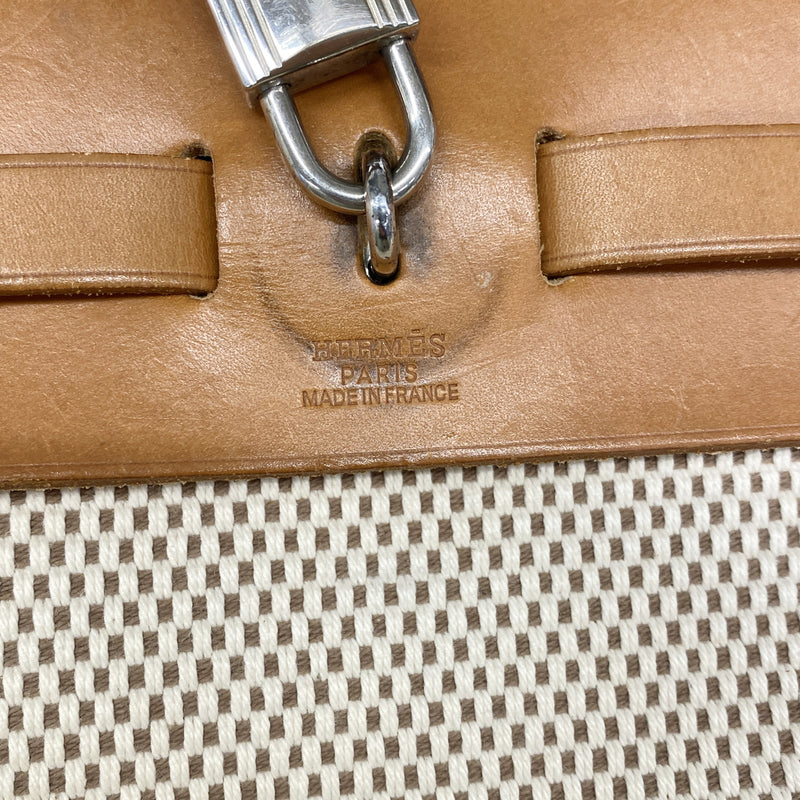 【6kd4188-e】エルメス ハンドバッグ エールバッグPM トワルGM ナチュラル シルバー金具 □F刻印 2wayバッグ【中古】レディース