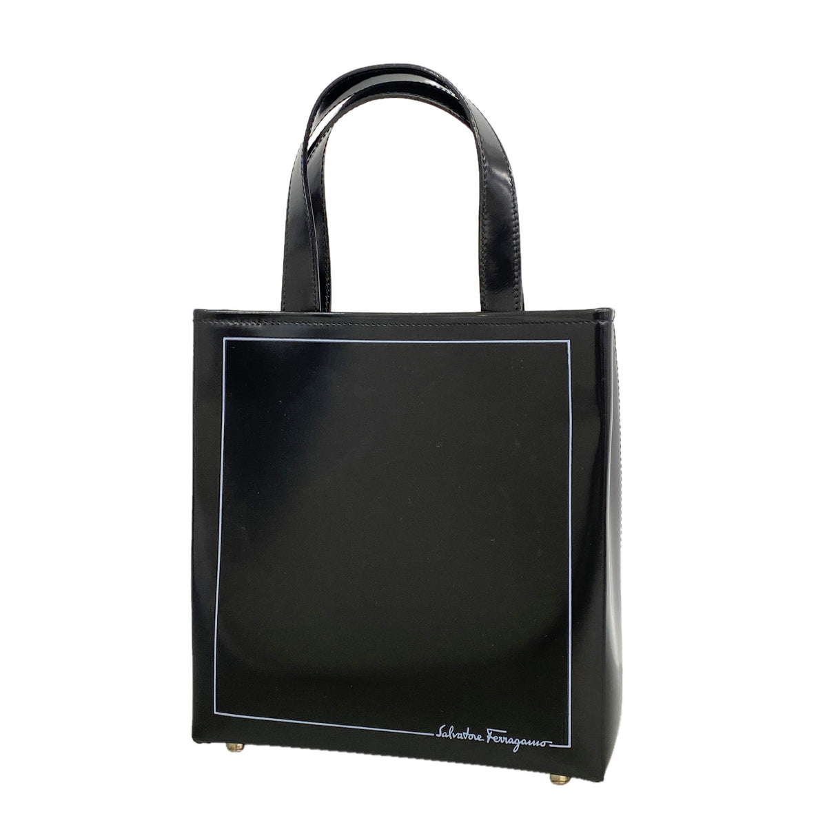 【6kd4207】サルヴァトーレフェラガモ トートバッグ エナメル ブラック シルバー金具【中古】レディース