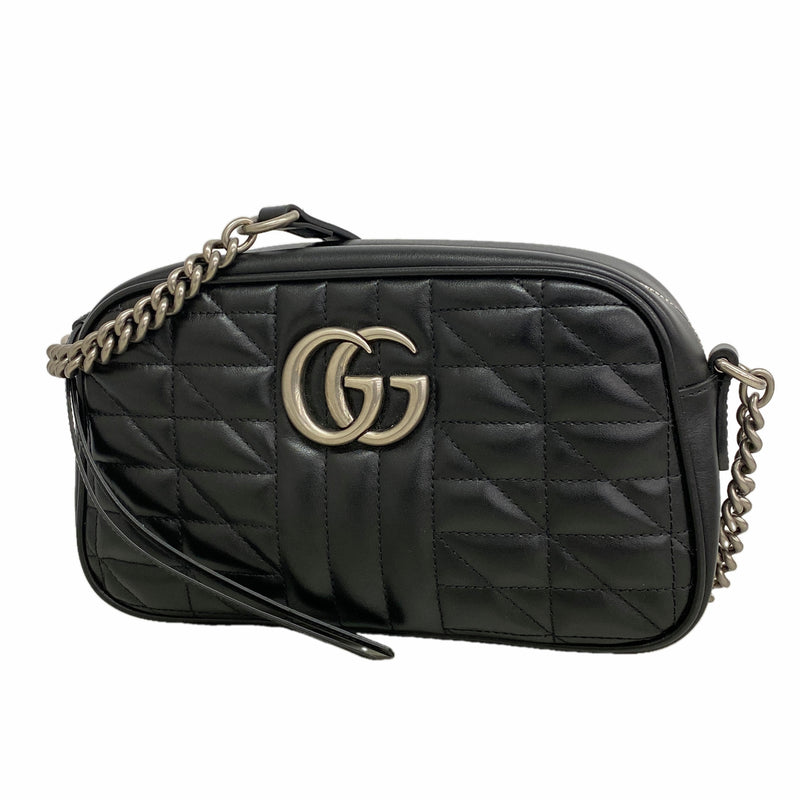 【6kd4208】グッチ ショルダーバッグ GGマーモント 447632 レザー ブラック シルバー金具【中古】レディース