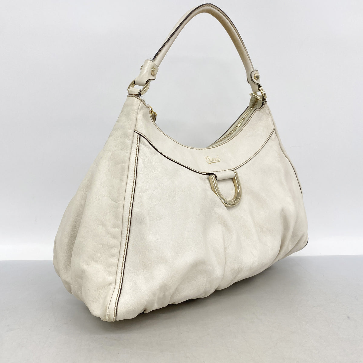 【6kd4227】グッチ ショルダーバッグ アビー 189833 レザー ホワイト シャンパンゴールド金具【中古】レディース