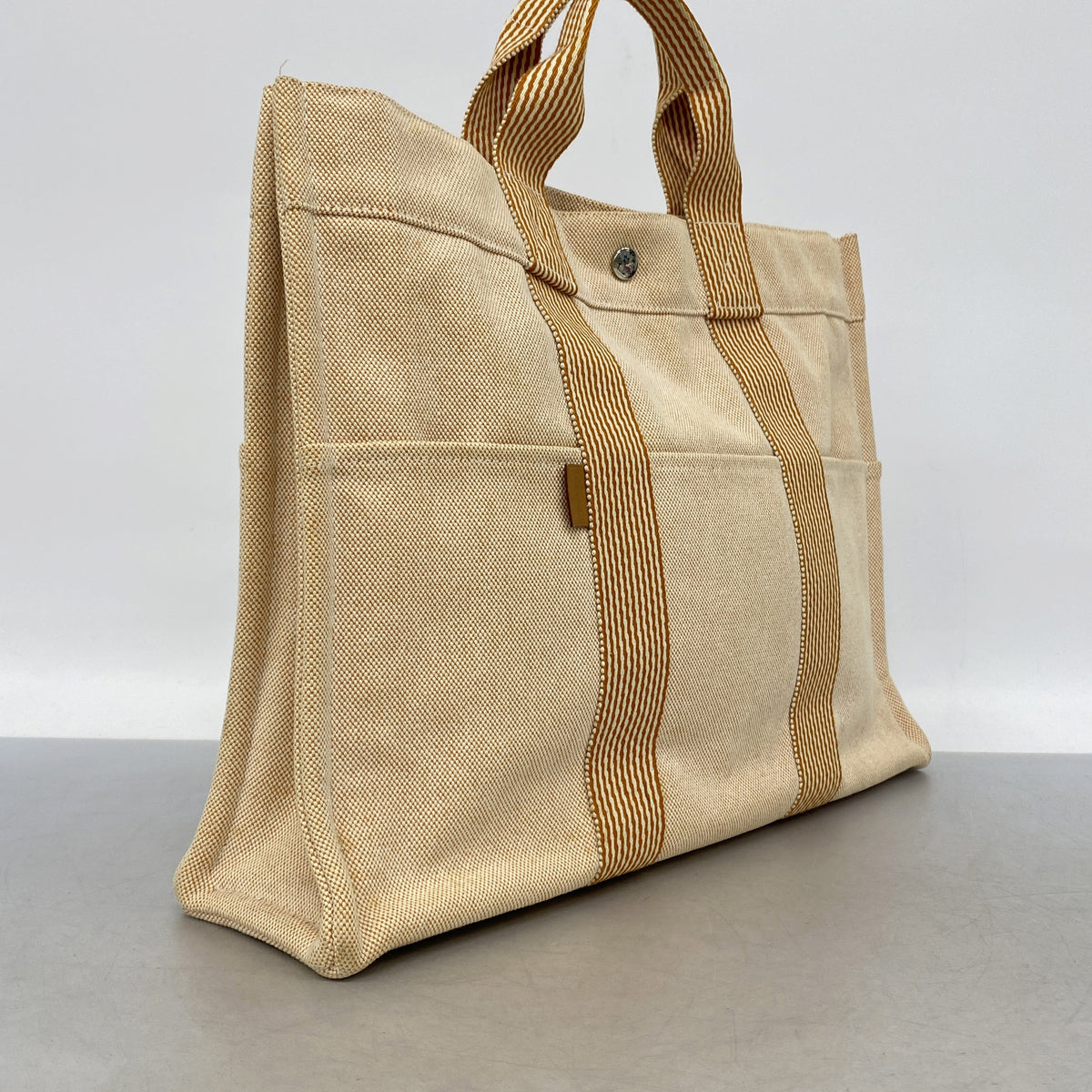 【6kd4229】エルメス トートバッグ ニューフールトゥMM キャンバス オレンジ シルバー金具【中古】レディース
