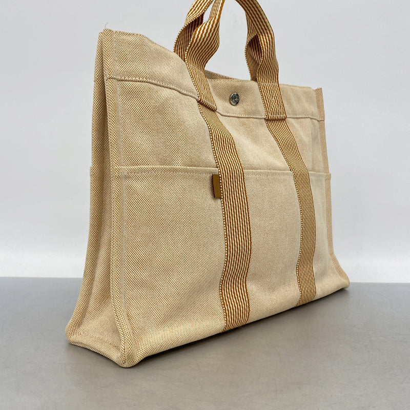【6kd4229】エルメス トートバッグ ニューフールトゥMM キャンバス オレンジ シルバー金具【中古】レディース