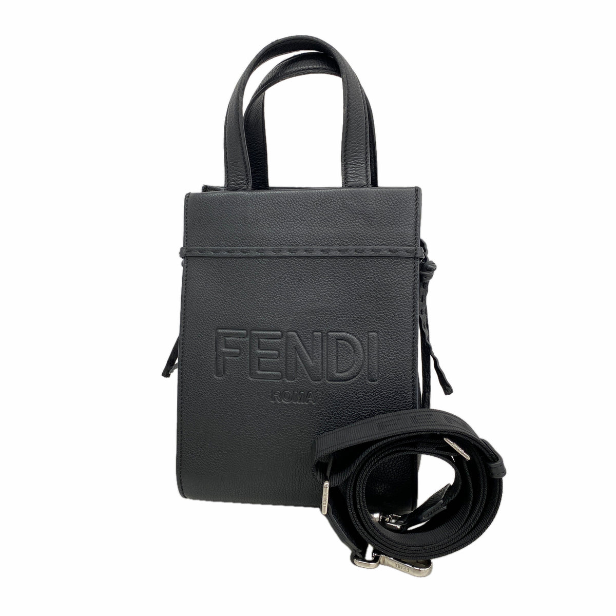【6kd4246】フェンディ ハンドバッグ ゴートゥーショッパー レザー ブラック シルバー金具 2wayバッグ【中古】レディース