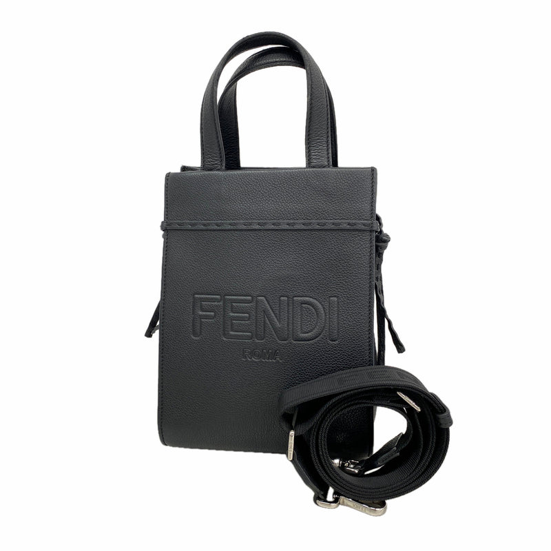【6kd4246】フェンディ ハンドバッグ ゴートゥーショッパー レザー ブラック シルバー金具 2wayバッグ【中古】レディース