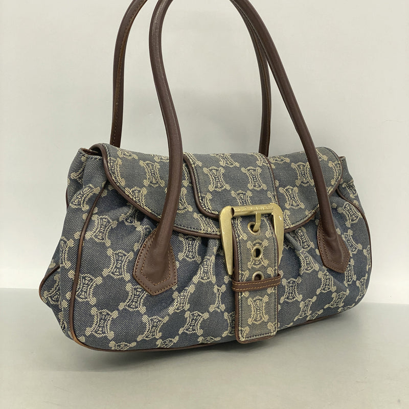 【6kd4247】セリーヌ ハンドバッグ パリマカダム デニム ブルー ゴールド金具【中古】レディース
