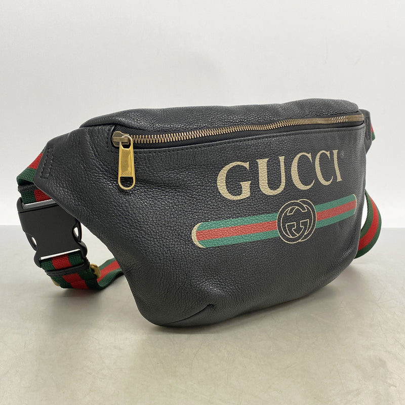 【6kd4249】グッチ ウエストバッグ 530412 レザー ブラック ゴールド金具【中古】メンズ