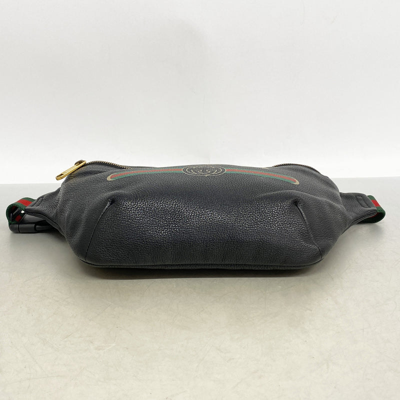 【6kd4249】グッチ ウエストバッグ 530412 レザー ブラック ゴールド金具【中古】メンズ