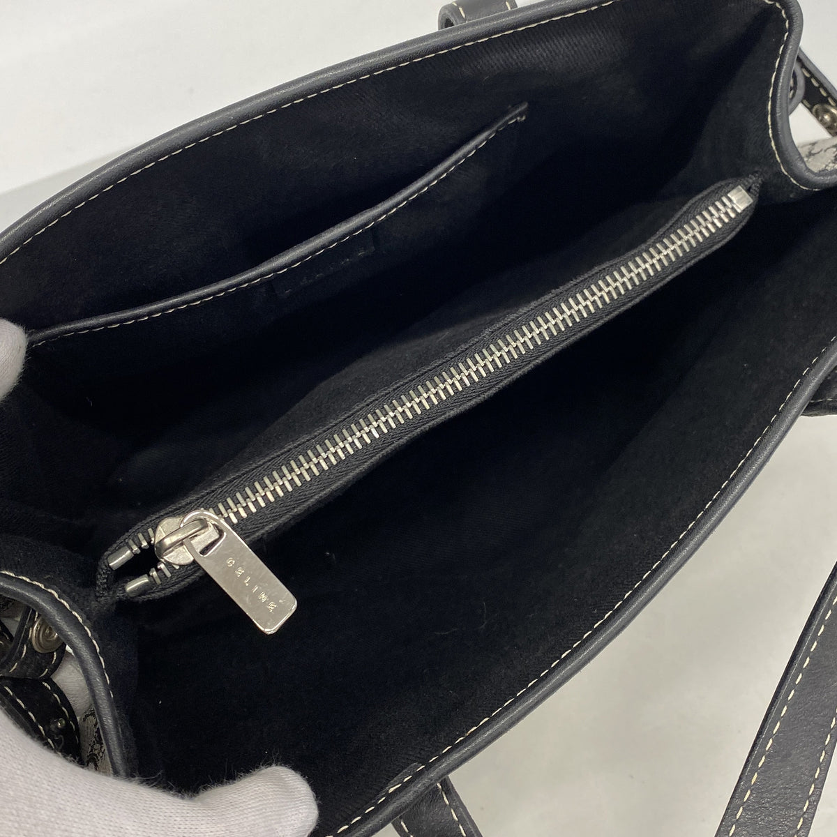 【6kd4261】セリーヌ ハンドバッグ トリオンフ キャンバス ブラック シルバー金具【中古】レディース