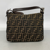 【6kd4327】フェンディ ショルダーバッグ ズッカ マンマバケット ナイロンキャンバス ブラウン シルバー金具【中古】レディース