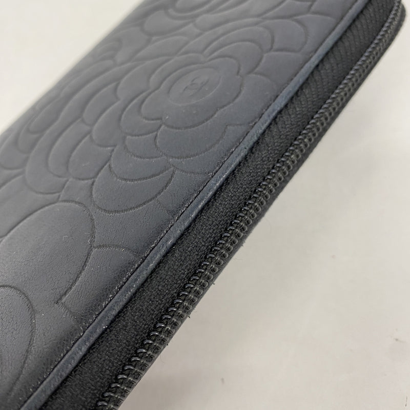 【6kd4334】シャネル 長財布 カメリア ラムスキン ブラック シルバー金具【中古】レディース