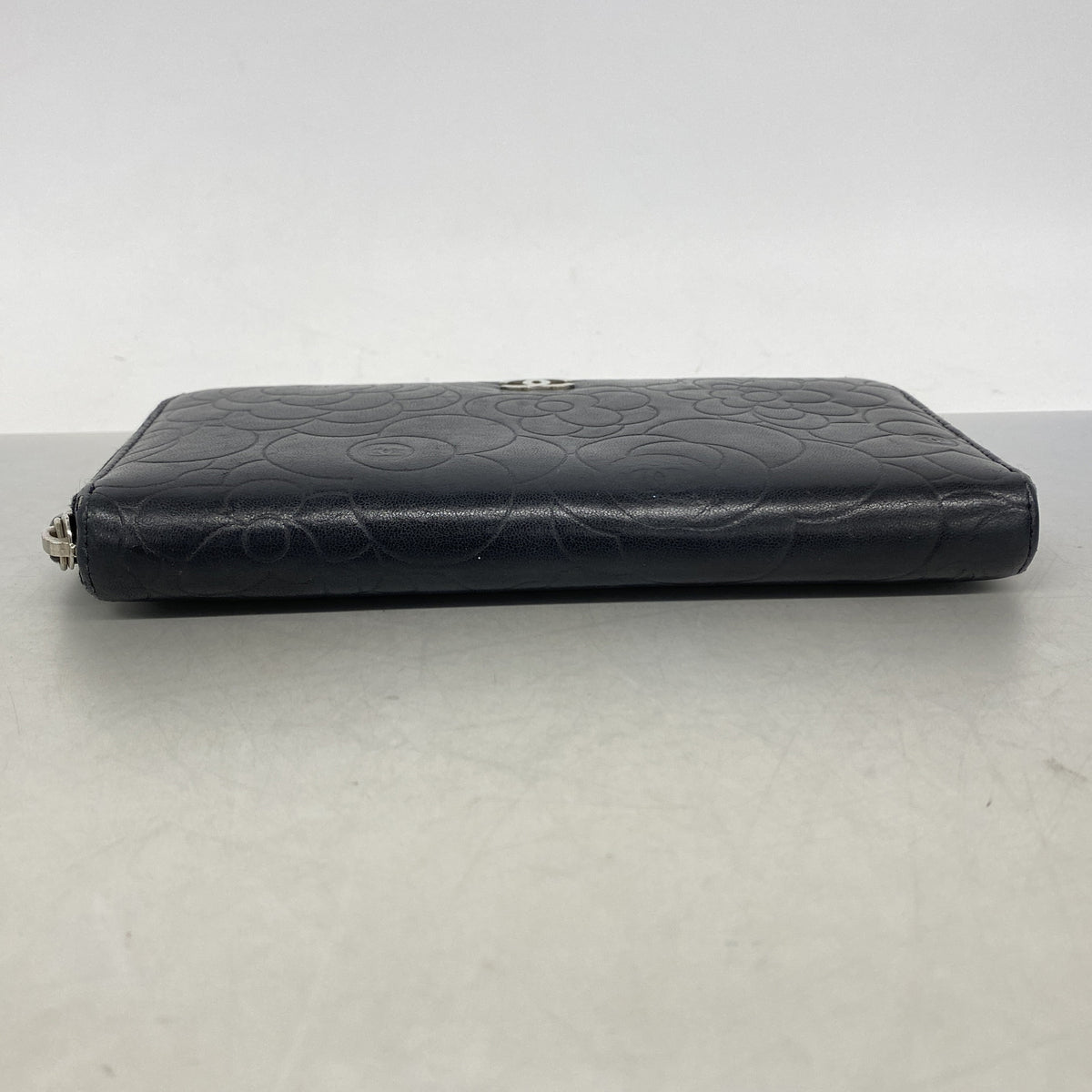 【6kd4334】シャネル 長財布 カメリア ラムスキン ブラック シルバー金具【中古】レディース