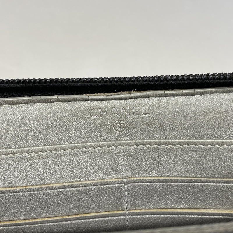 【6kd4334】シャネル 長財布 カメリア ラムスキン ブラック シルバー金具【中古】レディース