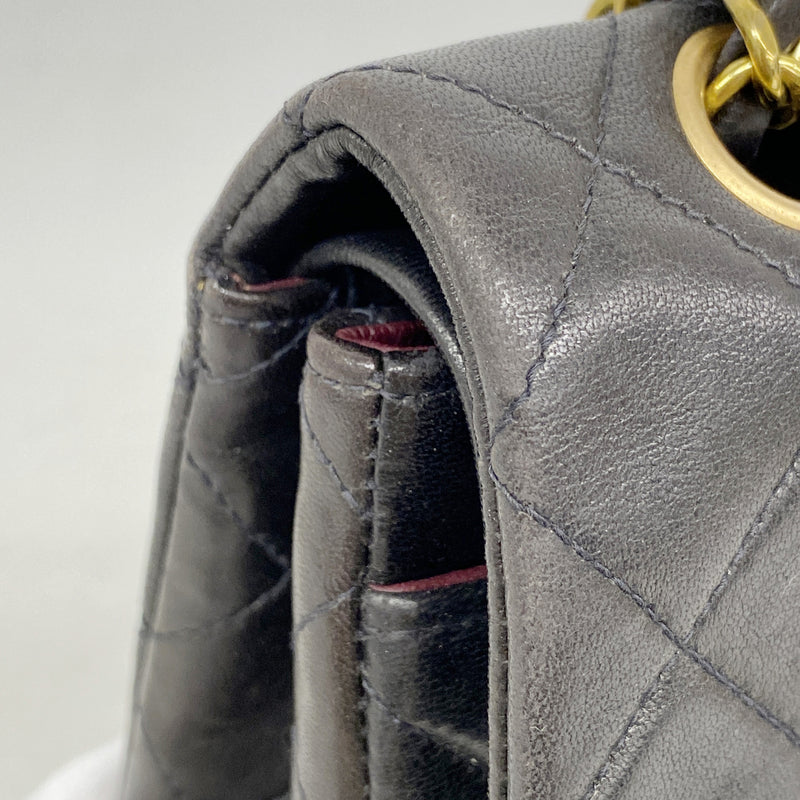 【6kd4359】シャネル ショルダーバッグ マトラッセ Wフラップ Wチェーン ラムスキン ブラック ゴールド金具【中古】レディース