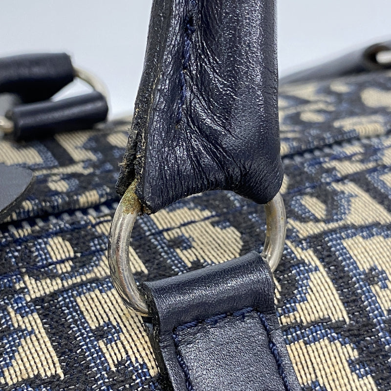 【6kd4396】クリスチャンディオール ハンドバッグ トロッター キャンバス ネイビー シルバー金具【中古】レディース