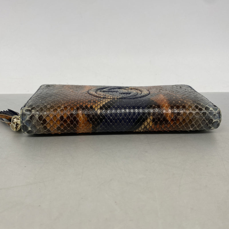 【6kd4408】グッチ 長財布 ソーホー 308004 パイソン ネイビー ブラウン ゴールド金具【中古】レディース