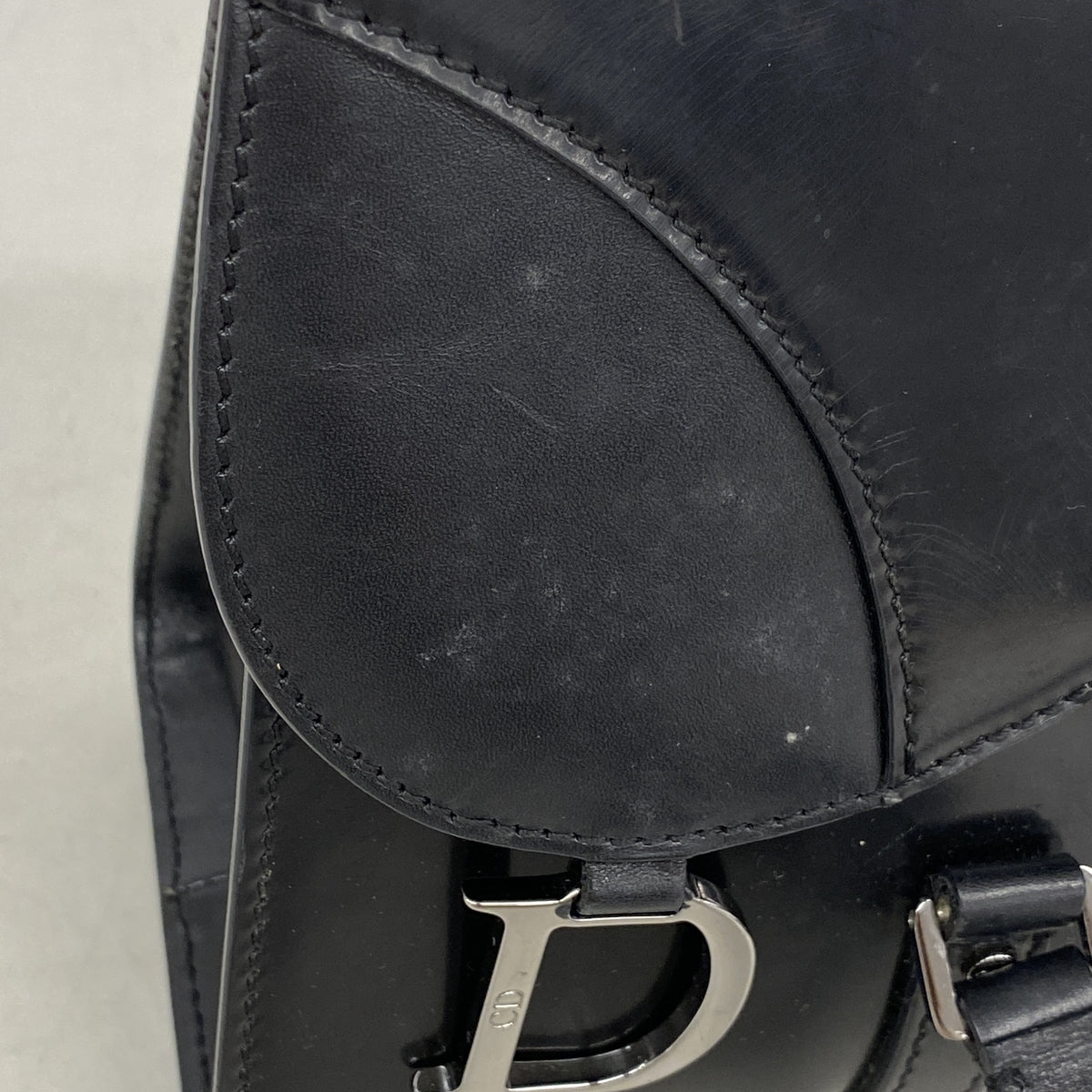 【6kd4416】クリスチャンディオール ショルダーバッグ サドル レザー ブラック シルバー金具【中古】レディース
