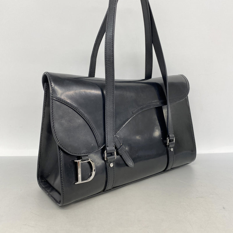 【6kd4416】クリスチャンディオール ショルダーバッグ サドル レザー ブラック シルバー金具【中古】レディース