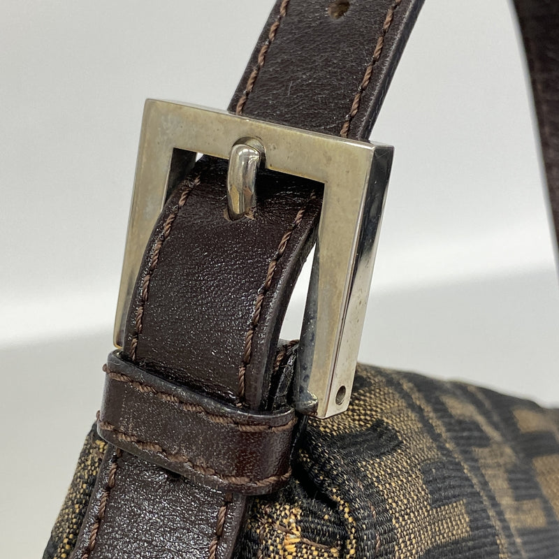 【6kd4427】フェンディ ハンドバッグ ズッカ マンマバケット ナイロンキャンバス ブラウン シルバー金具【中古】レディース