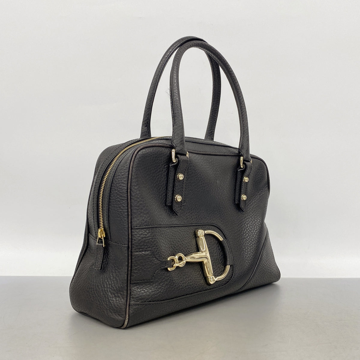 【6kd4436】グッチ ハンドバッグ ホースビット 141503 レザー ブラック シャンパンゴールド金具【中古】レディース