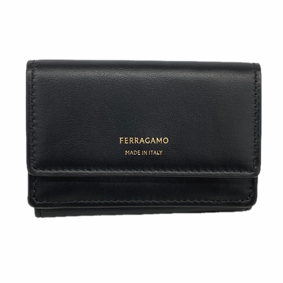 【6kd4458】サルヴァトーレフェラガモ 三つ折り財布 レザー ブラック ゴールド金具【中古】レディース