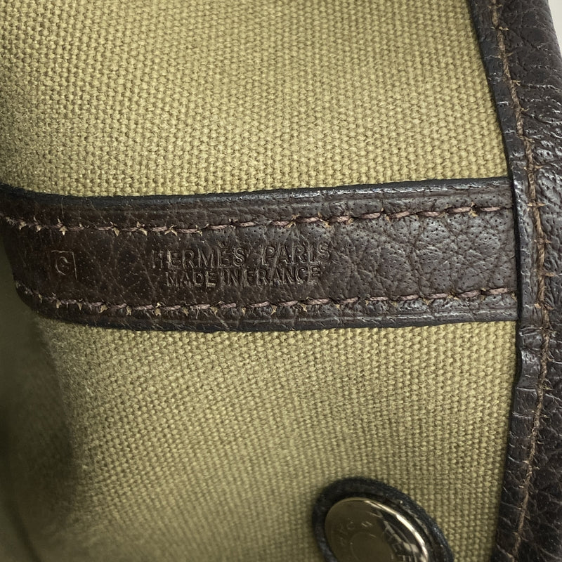 【6kd4467】エルメス トートバッグ ガーデンパーティPM トワルオフィシエ ブラウン カーキ シルバー金具 □G刻印【中古】レディース
