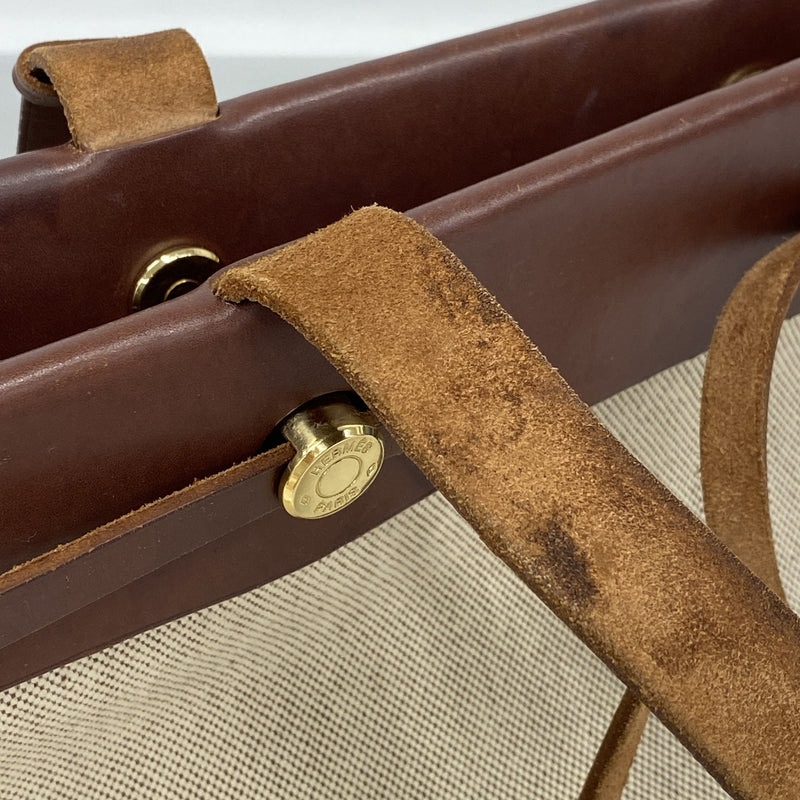 【6kd4485】エルメス トートバッグ エールバッグカバス トワルアッシュ ブラウン ゴールド金具 □F刻印【中古】レディース