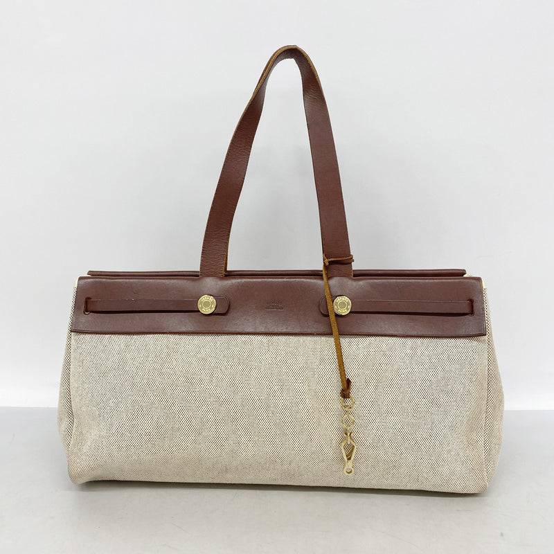 【6kd4485】エルメス トートバッグ エールバッグカバス トワルアッシュ ブラウン ゴールド金具 □F刻印【中古】レディース