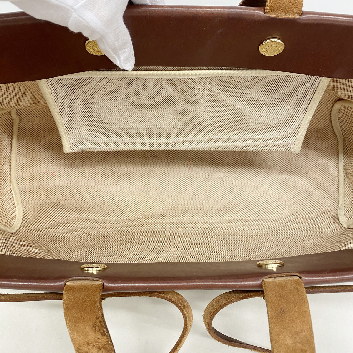 【6kd4485】エルメス トートバッグ エールバッグカバス トワルアッシュ ブラウン ゴールド金具 □F刻印【中古】レディース