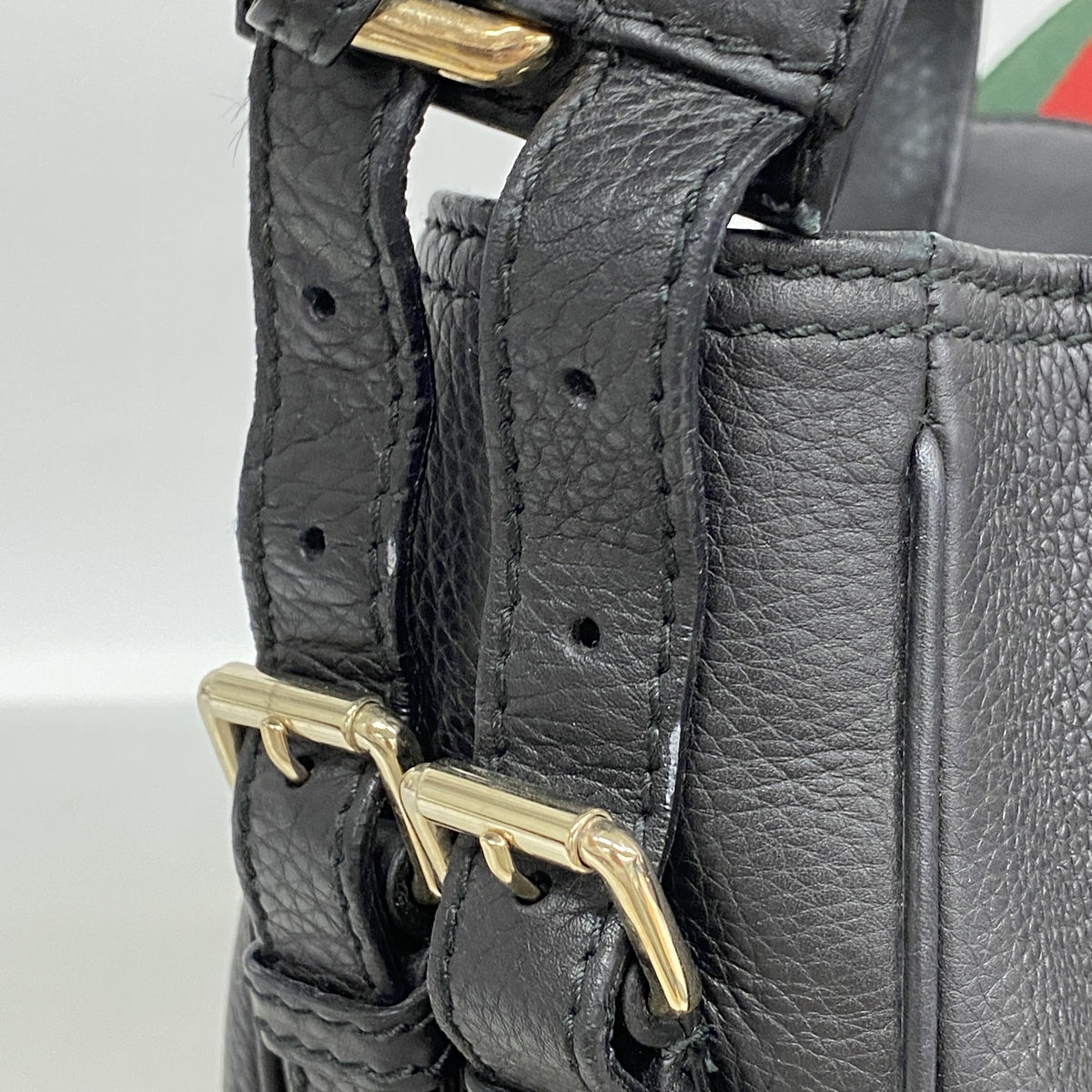 【6kd4487】グッチ ショルダーバッグ ウェビング 247597 レザー ブラック ゴールド金具【中古】レディース