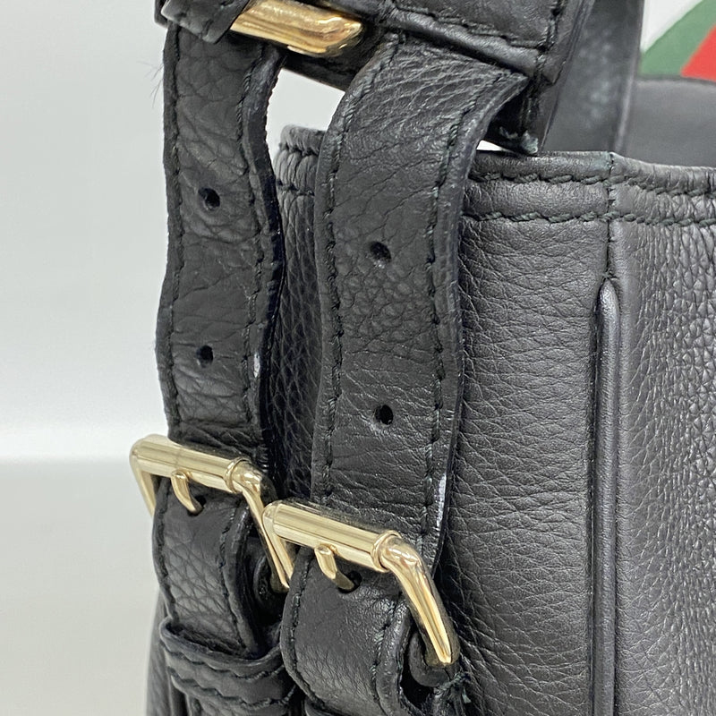 【6kd4487】グッチ ショルダーバッグ ウェビング 247597 レザー ブラック ゴールド金具【中古】レディース