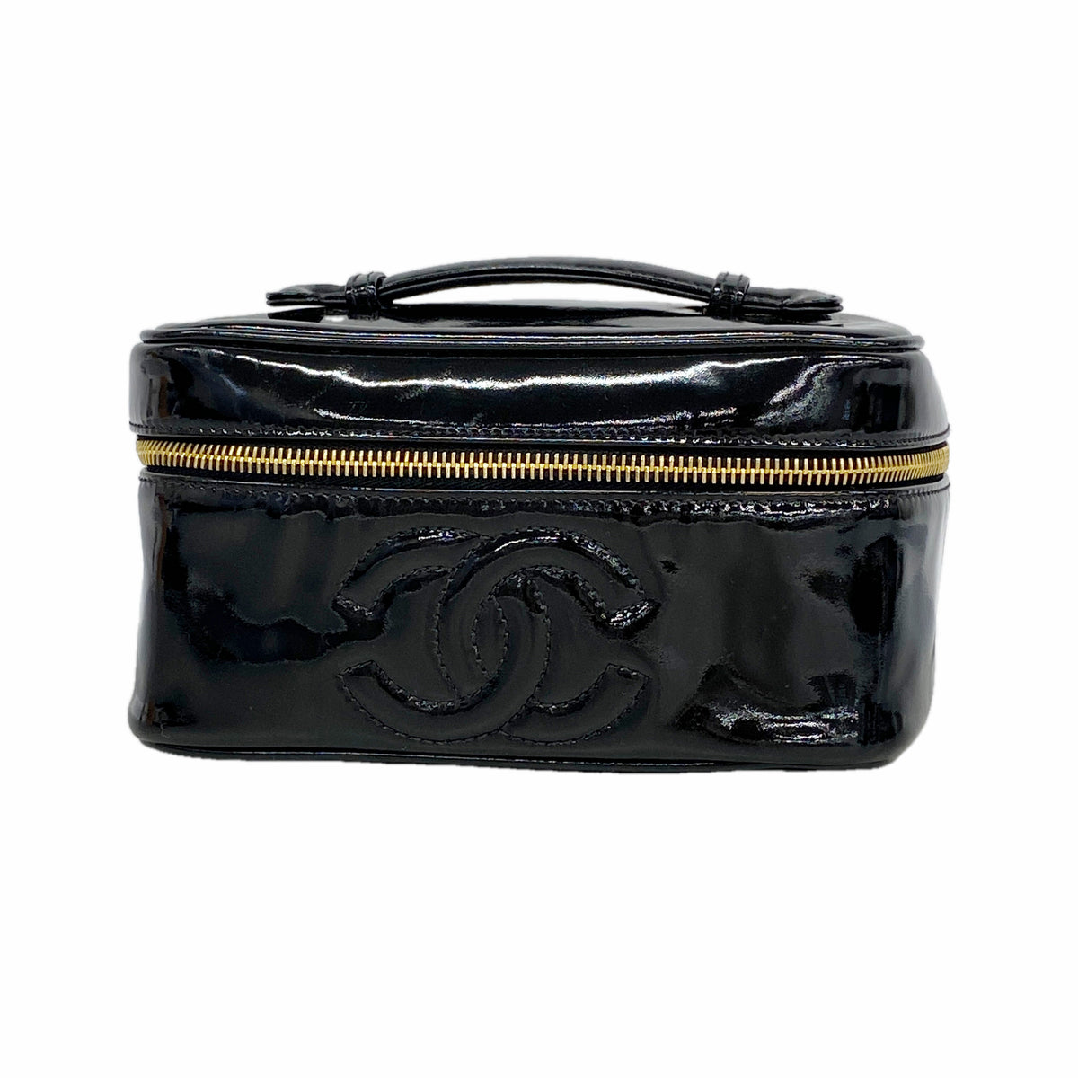 【6kd4489】シャネル バニティバッグ パテントレザー ブラック ゴールド金具【中古】レディース