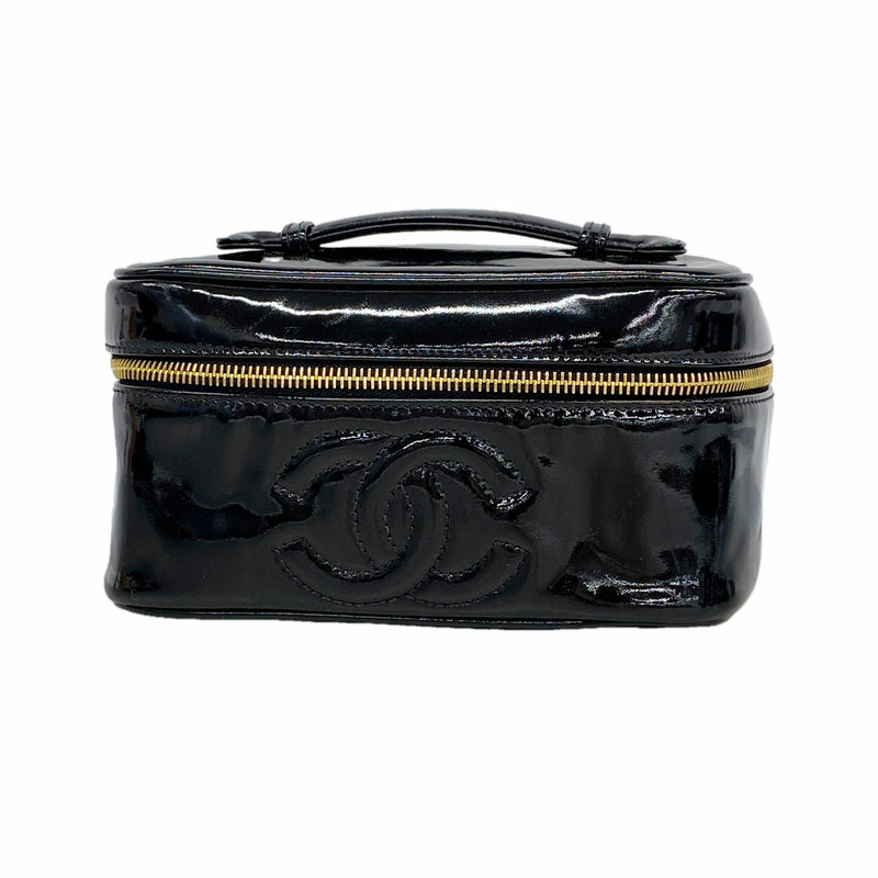 【6kd4489】シャネル バニティバッグ パテントレザー ブラック ゴールド金具【中古】レディース