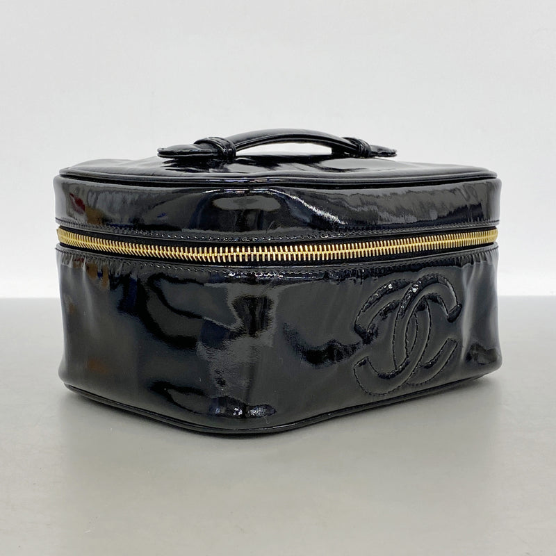 【6kd4489】シャネル バニティバッグ パテントレザー ブラック ゴールド金具【中古】レディース