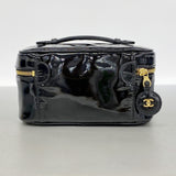 【6kd4489】シャネル バニティバッグ パテントレザー ブラック ゴールド金具【中古】レディース